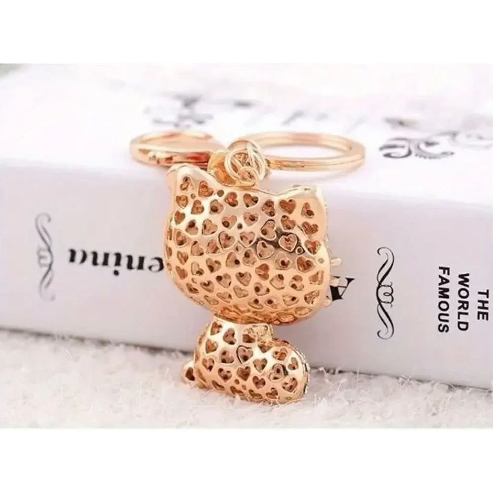 NWT Gorgeous Hello Kitty Gold Pink White Rhinestones Key holder Keyring Keychain